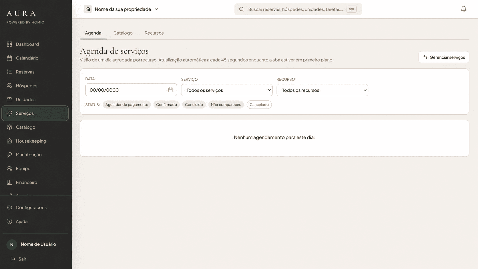 Módulo de serviços no sistema Aura